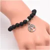 Beaded Tree Of Life Charm Bracelets For Women Men Lava Rock White Turquoise Black Agate Natural Stone Beads Chains Fashion 7 Chakra Dhlwp