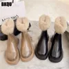 Stivali invernali caldi da donna caviglia da neve nuova suola spessa piattaforma da donna cerniera pelosa breve peluche appartamenti scarpe femminili impermeabili pioggia 221215