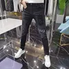 ダイヤモンドメンズジーンズファッションブランドマンタイトなズボン新しいヘビークラフト印刷ストレッチフィット汎用ブラックオスペンシルパンツ