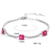 Bracelets de charme Eyika Luxury Square Rose Red Red Blue Green Fusion Crystal Zircon Bracelete de tênis para mulheres Jóias de casamento brilhante Dhi6u