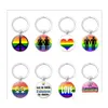 Key Rings Fashion Gay Lesbian Pride Sign Keychains For Women Men Rainbow Color Glass Gemstone Charm Chains Lgbt Jewelry Accessories Dhjr9