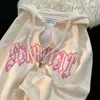 Zip up hoodies vintage harajuku رسالة طباعة طويلة الأكمام مقنعين بلوزات القوطية قوطية كبيرة الحجم معطف y2k streetwear