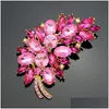 Pins Brooches Big Size Fl Crystal Accessories Small Flower Cluster Leaf Purple For Women Wedding Bouquets Gold Color Brooch Jewelry Dhqht