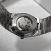 남성 시계 블루 오토매틱 무브먼트 유리 바닥 스틸 스트랩 손목시계 시계 40mm