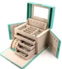 Sieradendoosjes Sansreponse Box Grote Organizer Kunstleer Met Spiegel Ders Lock Cadeau Voor Vrouwen Tf Blue-l amzbv