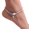 Fußkettchen Ocean Blue Bead Fußkettchen Armband Frauen Barfuß Bein Zubehör Siehe Star Shell Charm Knöchelkette Böhmischer Schmuck Dropship