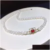 Collier de boucles d'oreilles habitude 67 mm blanc natural natural ewater perle bracelet rouge cz sqaure raccords beaux bijoux ensembles pour les femmes drop dhynl