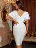 Party Dresses Summer Elegant Raglan Sleeve Beading Midi Bandage Dress for Women 2022 Sexig V Neck Backless Bodycon Celebrity White