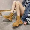 Boots Rimocy Brown Platform Motorcycle Women Round Toe Non-slip Ankle Woman Thick Bottom Pu Leather Short Booties Mujer 221213