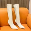 Top Boots Pointed Toe Stiletto Long Pu Leather Knee High Women Side Zipper Shoes White Thigh Spring Autumn 221213