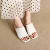 Sandals Sianie Tianie 2022 Summer Open Toe Brown Creamy White Women High Quality Block Heels Woman Mules Slides Size 34-43