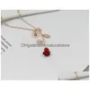 Pendant Necklaces 3Colors Red Rose Flower Necklace With Letter Attractile Alloy Statement Cute Jewelry Best Gift For Girls Drop Deli Dhwup