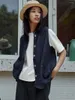 Women's Vests 22 Spring And Autumn Dyed Linen Vest Water Washed Denim Blue Stand Collar Temperament Sleeveless 0823