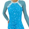 Stage Wear Girls Gymnastic Leotard Ballet Dancewear Kid Ice Skating Dress Long Sleeve Rhinestones Mesh Training Figure Outfits