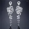 Dangle Earrings Uilz Luxury Charm Wedding Long Drop Earring Silver Color Cubic Zirconia Bride Fashion Bling CZ Ear Jewelry