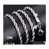 Chains M 925 Sterling Sier Twisted Rope Chain 1630Inches Luxury Necklaced For Women Men Fashion Diy Jewelry Wholesale Drop Delivery Dh01N