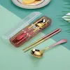 Dinnerware Sets Korean 304 Stainless Steel Cutlery Set Beautiful Chopsticks Spoon With Box Portable Children's Tableware