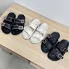 Nieuwste mannen dames designer sandalen canvas glijbanen dubbele band platte gesp slippers muilezel schoenen lederen bodem strand rubberen zolen zomers slippers met doos no394