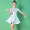 Stage Draag Bright Ballroom Latin Dance Dress Girls Shiny oefen kleding Performance Kleding Half Mouw Kinderen Samba -jurken