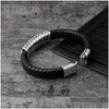 Charm Bracelets Fashion Men Bracelet Stainless Steel Magnetic Clasps Black Braided Leather Cool Male Jewelry Accessories Party Gifts Dhx3D