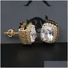 Stud Hip Hop lodowane kolczyki dla mężczyzn kobiety Bling kryształ cyrkon cz kamień złoty sier kolczyk hiphop biżuteria dar pędca deliv dh9sm