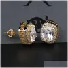 Ohrstecker Hip Hop Iced Out Ohrringe für Männer Frauen Bling Kristall Zirkon CZ Edelstein Gold Sier Ohrring Hiphop Rapper Schmuck Geschenk Drop Deliv Dh9Sm