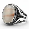 Cluster Rings Genuine Pure Men's Ring Silver S925 Retro Vintage Turkish Natural Quartz Stone Couple For Woman