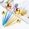 Dinnerware Sets 6-piece Cutlery Set Stainless Steel Multicolor Three-shaped Fork Silverware Rose Gold Kitchen