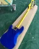 4 Strings Navy Blue Electric Bass Guitar com espelho Pickguard Maple amarelo Freboard personalizável