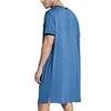 Vêtements de nuit pour hommes Peignoirs à manches courtes en coton Vintage Pyjamas col en V Poches Couleur unie Chemise de nuit Peignoirs Homewear M-3XL Survêtement