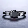 Wedding Rings Solitaire Women Ring With Black Band Trendy Finger Round Cubic Zircon Prong Setting Anniversary Gift