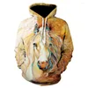 Men's Hoodies Spring/fall Fashion Personality 3D Animal Print Floral Hoodie High Quality Casual Long Horse Street Wear Hooded Sweatshirt