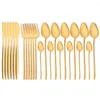 Dinnerware Sets 24Pcs Gold Matte Set Stainless Steel Silverware Knife Fork Coffee Spoon Teaspoon Flatware Kitchen Tableware