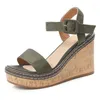 Sandalen Damen Keilschuhe Schnalle Dicke Sohle Sommer Holzmaserung High Heels