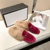 Famous velvet Prince town Muller woman leather rabbit fur slippers women wool loafers slipper lady mules casual shoes with box Many Colors