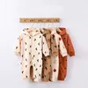 Baby Jumpsuit and Rompers Hooded Long Sleeve Moon Leaves Print Cotton Causal Zipper Outfit for Newborn Boys Girls