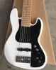 6 Strings White Electric Bass Guitar with Active Circuit Black Pickguard Maple Freboard Customizable