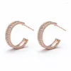 Hoop Earrings Fashion Gold Color Plated Copper CZ Crystal Twist For Women C Shape Piercings Jewelry Statement