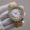 Erkek Women Women Diamond Gold Tasarımcı Saat Boyutu 41mm Otomatik Kayan Hareket Paslanmaz Çelik Kılıf Buzlu Saat Glow Lüks Saatler Orologio. AAA Watch