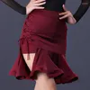 Stage Wear Latin Dance Costume Women 's Professional Skirt Exercise Clothing Adult Asymmetric Wine Red Color Black