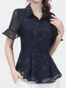 Women's Blouses 4XL Women Spring Summer Shirts Lady Fashion Casual Short Sleeve Turn-down Collar Flower Printing Blusas Tops2264