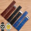 Watchband 22mm 24mm Black Brown Blue Watch band Crocodile Lines Genuine Leather Strap Stainless Steel Folding Buckle Suitable For 292w