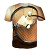 Mens camisetas 3D Top Sports Badminton Graphic Funny Print Hip Hop Personalidade redonda Camisetas de manga curta de manga curta