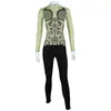 Racing Vestes Motifs Symétriques Ropa Ciclismo Femmes Polyester À Manches Longues Maillot De Cyclisme Respirant Vert Vélo Vêtements Taille XS À