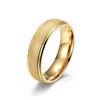 Wedding Rings 2022 Sieraden Roestvrijstalen boog Frosted glanzende goudkleur 6 mm ring voor vrouwen en mannen