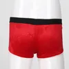 Mutande da uomo con cerniera rigonfia, pantaloncini con elastico in vita, boxer in velluto, vita bassa, regalo rosso di Natale