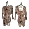 Scenkläder latin dansklänning kvinnor långa ärmar leopard lös övning vuxen rumba cha performance kläder dnv16693