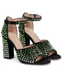 Sandały na grubym obcasie luksusowi projektanci moda Macaron rhinestone buty damskie klasyczna metalowa klamra zdobione 10CM sandały na wysokim obcasie 35-42 z pudełkiem