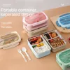 Servis uppsättningar japansk stil delad 304 rostfritt stål lunchlåda bärbar isolerad transparent plaststudent