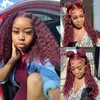 Red Wig Human Hair Color 99J Burgundy Curly Deep Wave frontale korte kant front bob voor vrouwen Braziliaanse vooraf geplukte 4x4x1